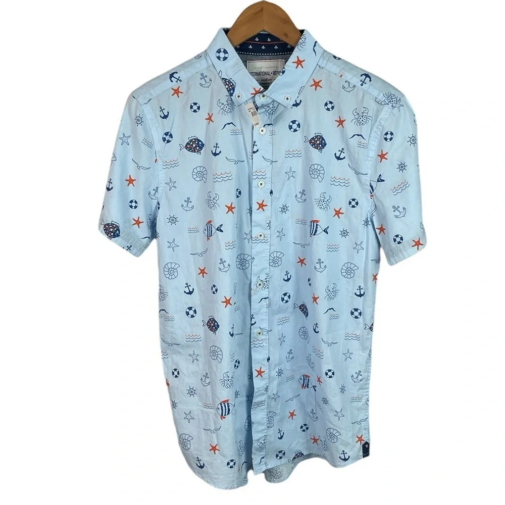 BF1365 NWT Mens International Report Casual Beach Vacation Button Shirt M